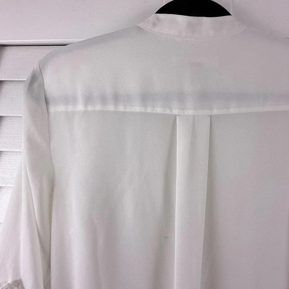 Michael‎ Kors Pleated Zip Front Blouse Womens S White Roll Tab Sleeve